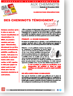 Tract aux cheminots sur les classifications et rémunérations - Des cheminots témoignent… épisode 1